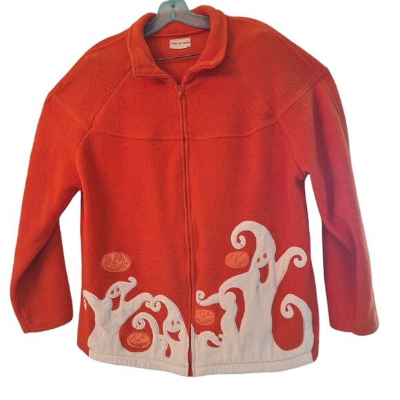 Toffee Apple Vintage Halloween Fleece Jacket Full Zip Ghosts Cracker Barrel L - Picture 1 of 16
